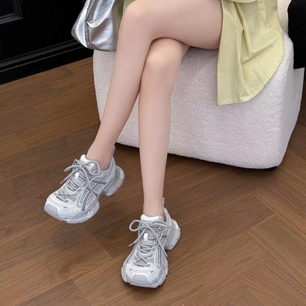 Summer Dad's Women's Single Mesh Breathable Spring Thick-Topped High-Heeled Lightweight, Stylish, Versatile, Slow Jogging, Casual, Sports Shoes Trendy