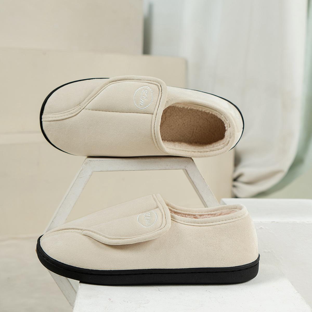 

Winter Plush Slippers for Men Women Indoor Non Slip Fleece Lined House Shoes with Velcro Strap Home Comfort 44-45 бежевий