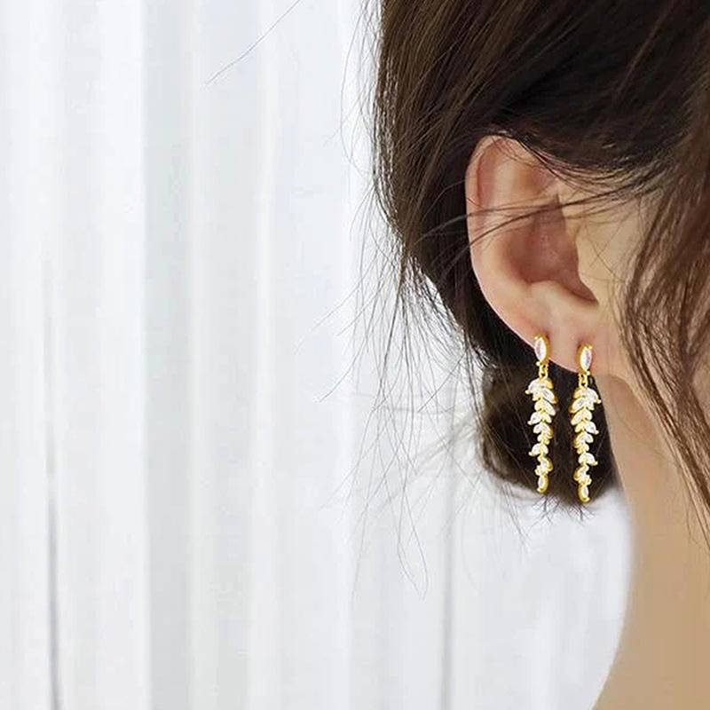 2025 New Wheat Ear Earrings Inlaid with Cubic Zirconia Exquisite Earrings, Elegant Temperament Evening Dress Accessories