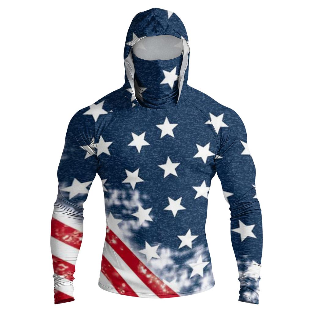 Men's Casual Raglan Sleeve Hooded Long Sleeve Sun Protection Shirt Lightweight Breathable Fabric All Over Print Design