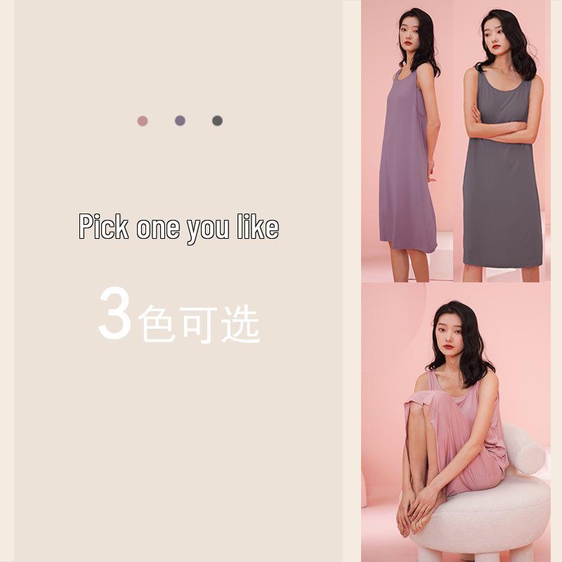 Women's Modal Sleeveless Nightgown with Chest Pad - Spaghetti Strap, Over-Knee Length, Sexy Summer Sleepwear