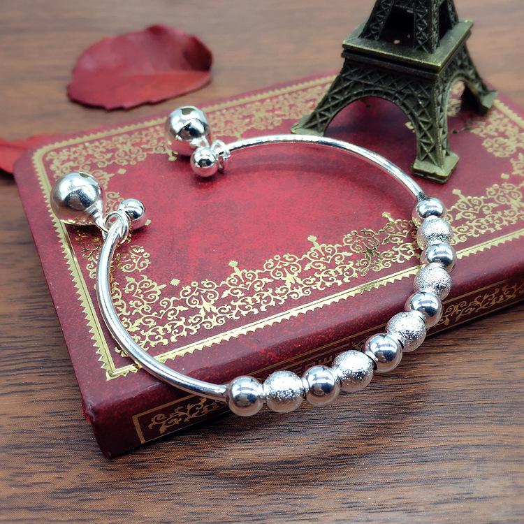 Korean Version of Fashionable Silver Girls' Bell Bracelet, Transfer Bead Bracelet, Round Head, Simple and Versatile Bracelet with Jewelry