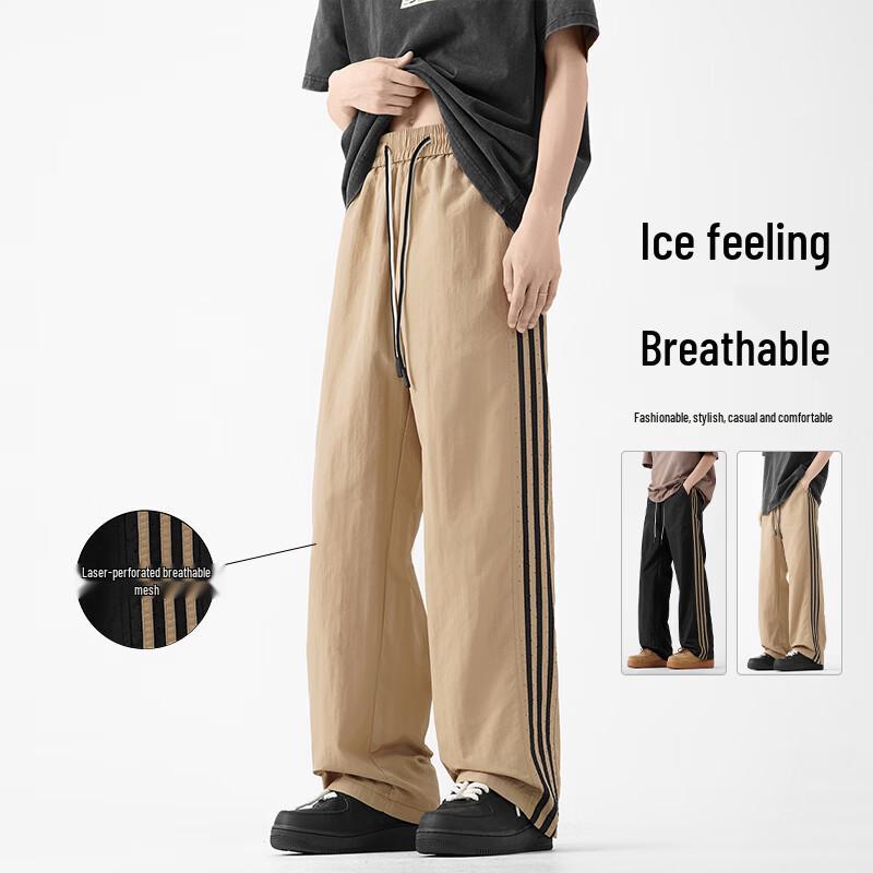 VUUG Men s Retro Striped Straight-Leg Casual Pants L хаки