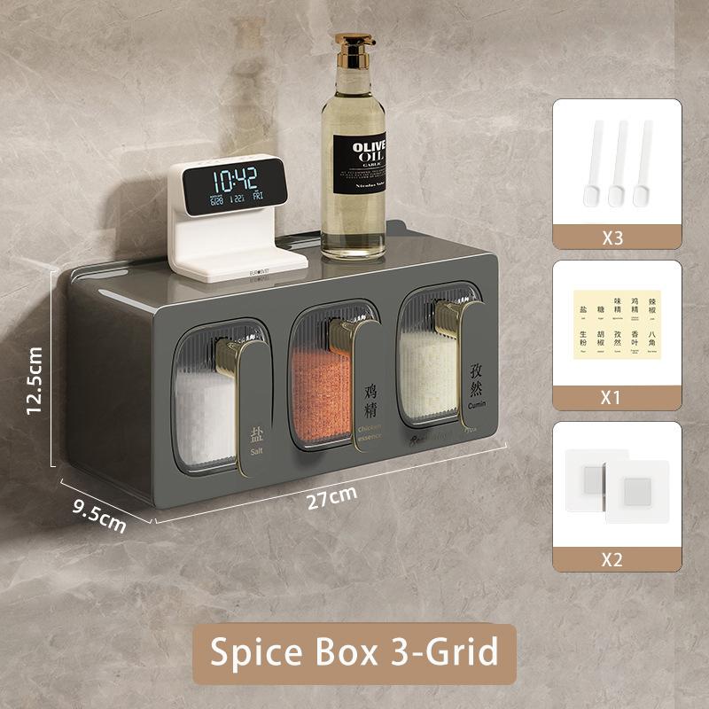 Kitchen Spice Rack Organizer Sugar Salt Shaker Seasoning Container Jar Kitchen Storage Spice Box 3-Grid Household Condiment Case