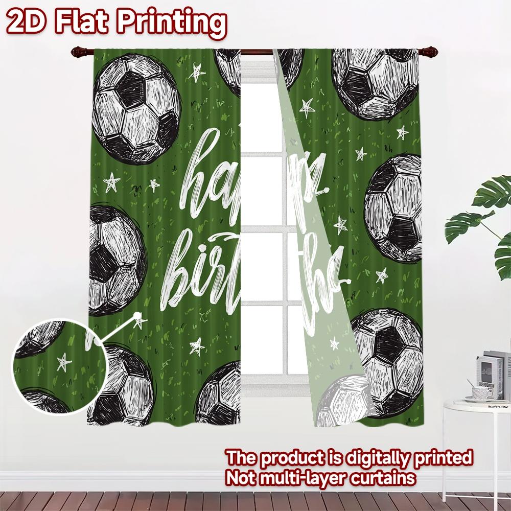 2D Flat Printing,2pcs Birthday Soccer Celebration Contemporary Popular Curta Durable Polyester Curta Holiday Decorative