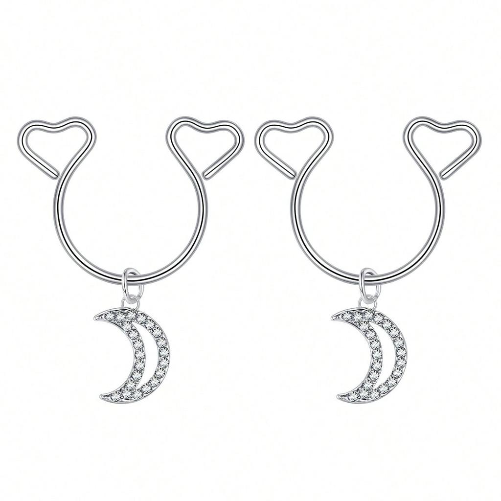 2 Pezzi Anello Finto Capezzolo a Forma di Cuore con Pendente Acciaio Inossidabile Anelli per Capezzoli Senza Perforazione Clip On Anelli per Capezzoli Piercing Finto per il Corpo