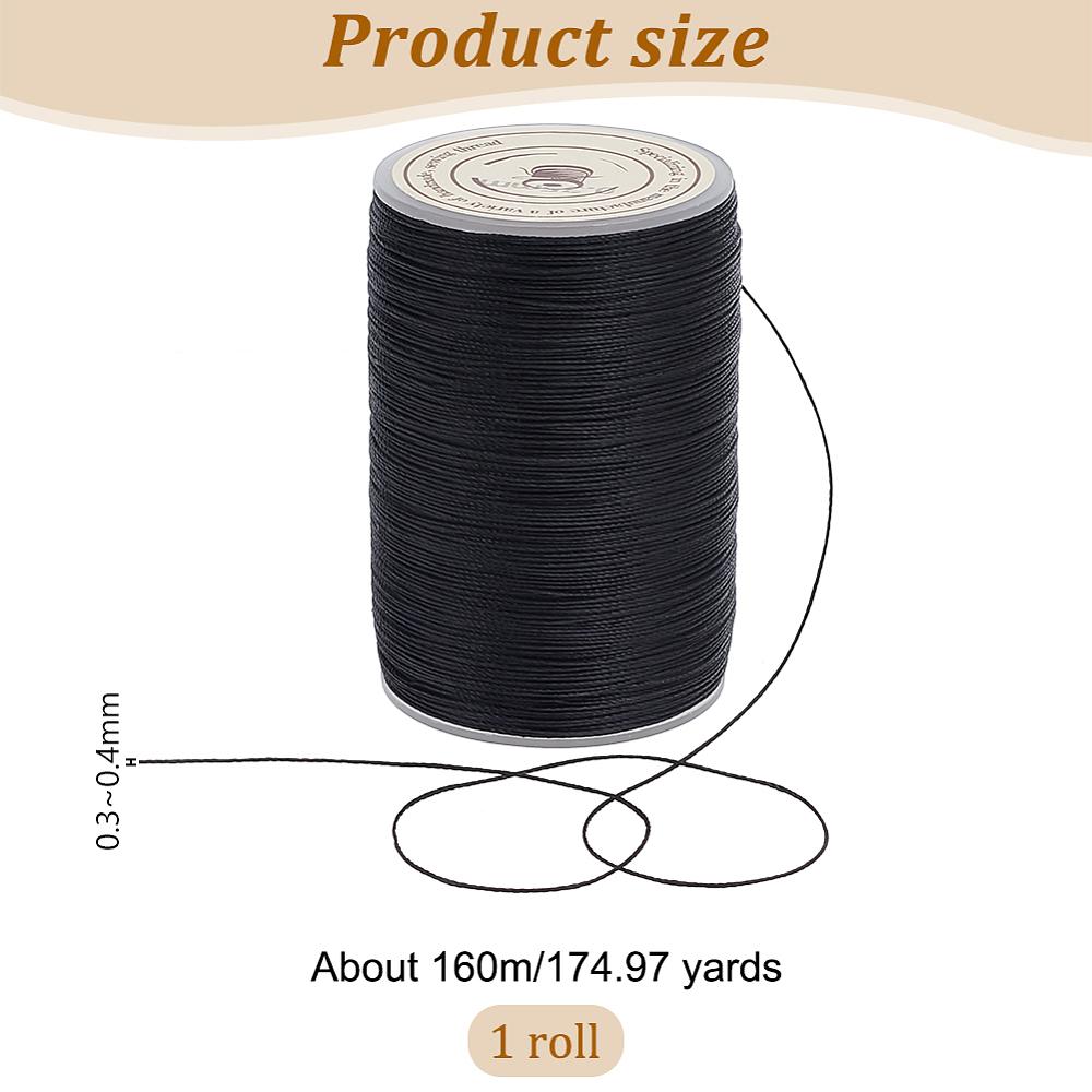 Round Waxed Polyester Thread String Micro Macrame Cord Twisted Cord for Leather Sewing Stitching Black 0.3~0.4mm About 174.97 Yards(160m)/roll 1 Roll
