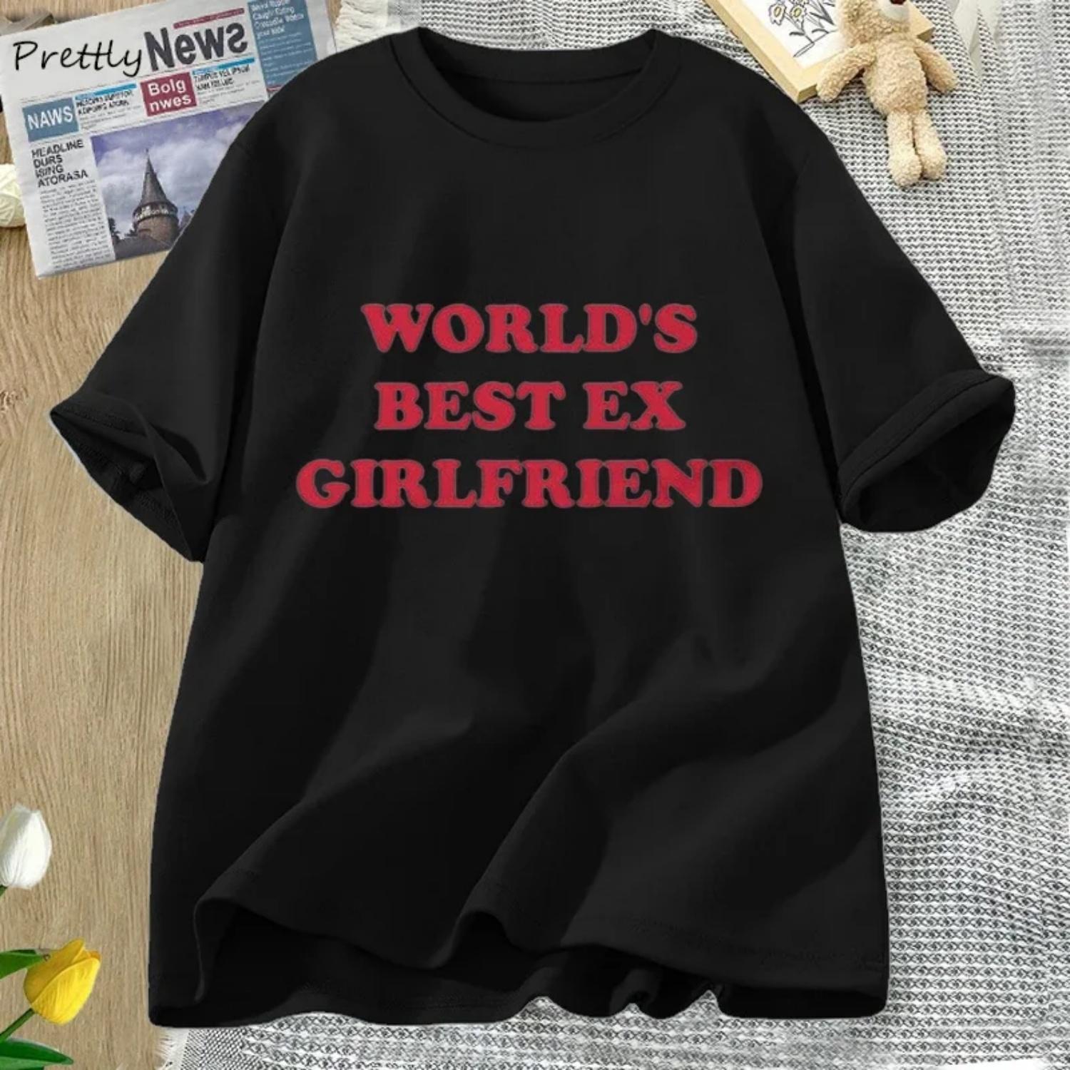 World s Best Ex Girlfriend Baby Tee Shirt Women Girl Funny Pink T-Shirt Trendy Vintage Inspired Graphict Shirt Kawaii Clothes S