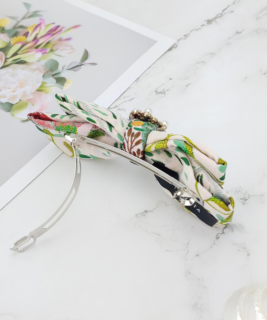 Maia Rose Jacquard Ribbon Pin Large Ivory