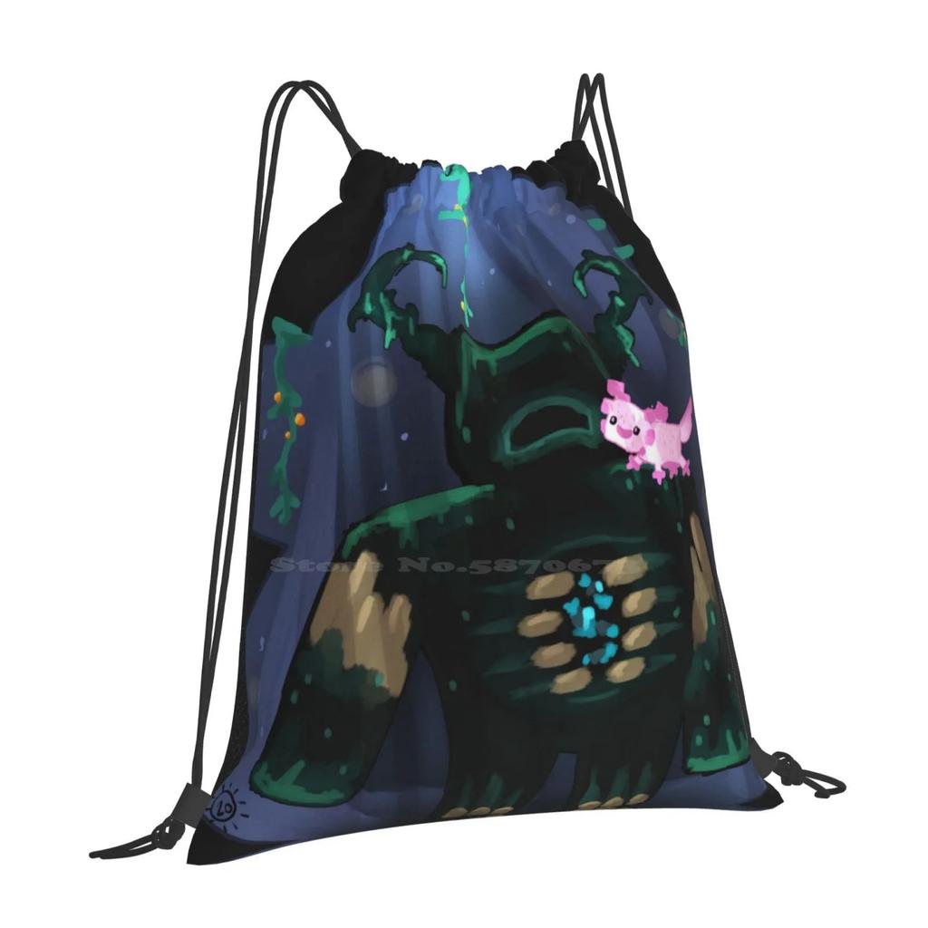 Warden N Axolotl Large Capacity School Backpack Laptop Bags Warden Axolotl Cliffs Caves Video Game Cute
