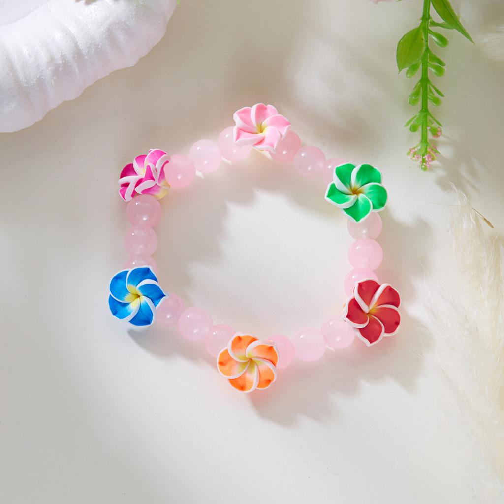 Bohemian Polymer Clay Flower Glass Beads Bracelet for Women Dopamine Plumeria Frangipani  Chain Summer Beach Party Jewelry Gift