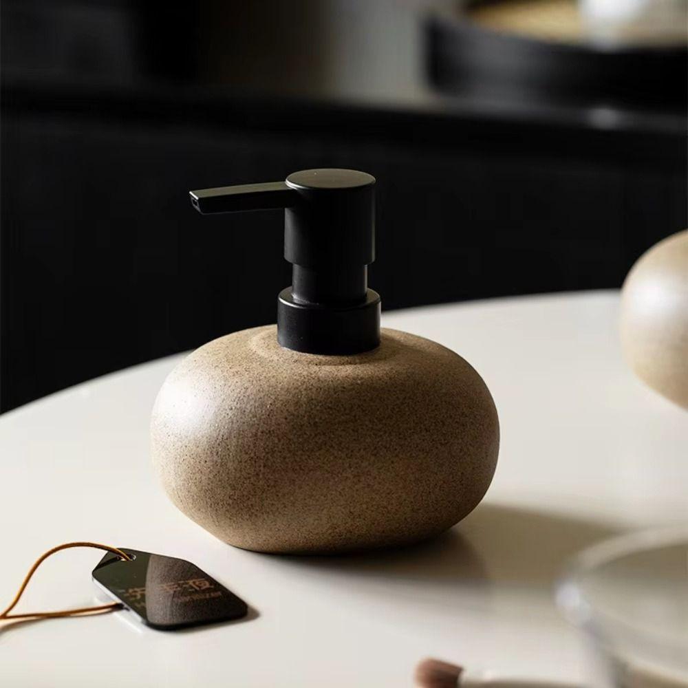 Shampoo Stone-Textured Press Bottle Coarse Pottery Vintage Lotion Bottle Ceramic Nordic Squeeze Bottle Bathroom