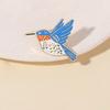 Funny Plant Flower Pattern Design Swallow Enamel Brooches Blue Bird Shaped Golden Pins