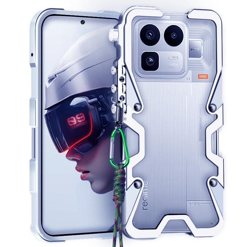 Zimon Luxury Armor Metal Aluminum Phone Bumper For Realme GT Neo 7 6 6T SE GT5 Pro Cover Mechanical Purely Handmade Skull Case