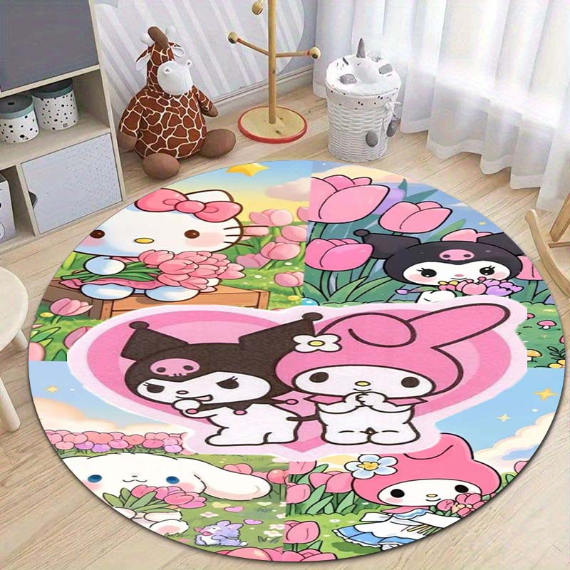 This My Melody Cartoon Round Rug Can Be Used To Decorate Living Rooms, Bedrooms, Sofas, and Playrooms; It Is A Non-slip Rug.