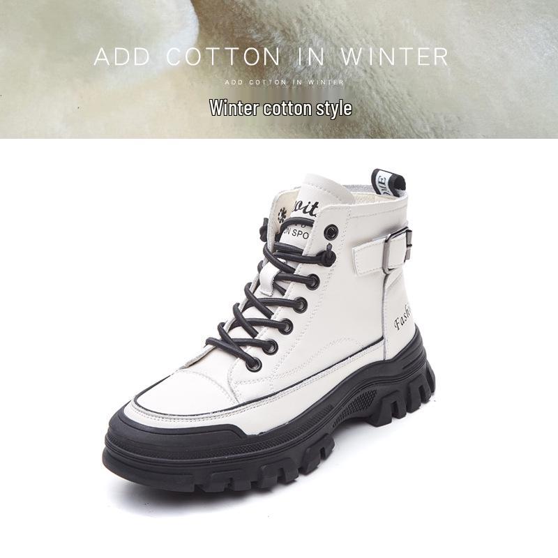 Women's White High-Top Casual Sneakers - 2024 Korean Style, Thick-Soled Martin Short Boots for Autumn/Winter