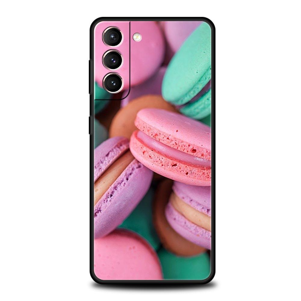 Cute Macarons Dessert Case For Samsung Galaxy S22 S21 S20 Ultra FE 5G S24 S9 S10 Plus S23 S10E Silicone Phone Cover