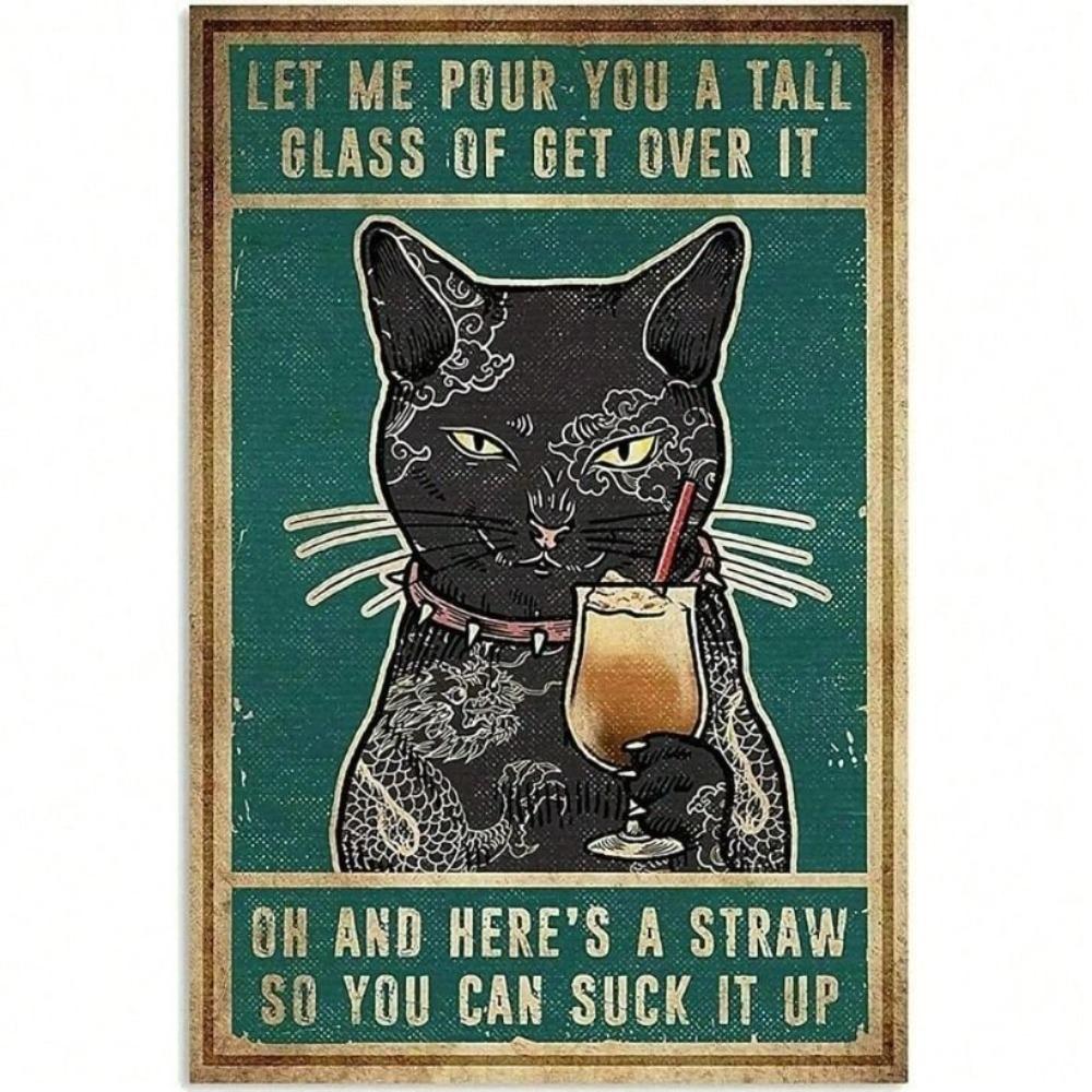 Metal Poster Vintage Black Cat Gothic Style Wall Art Bar Garage Gift