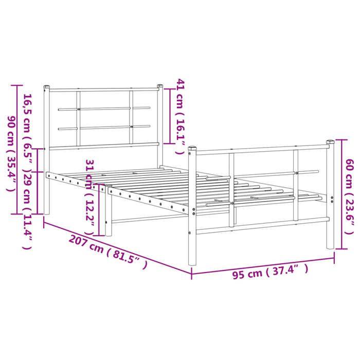VidaXL Cadre de Lit Métal avec Tête de Lit Pied de Lit, Lit Simple avec Sommier à Lattes, Lit Adulte avec Pied Chambre, 355572