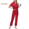 2-teiliges Pyjama-Set aus Satin, einreihig, Eisseide, Übergröße, Strickjacke, V-Ausschnitt, Reverskragen, einfarbiges Hemd, weites Bein, lockere Hose, Nachthemd