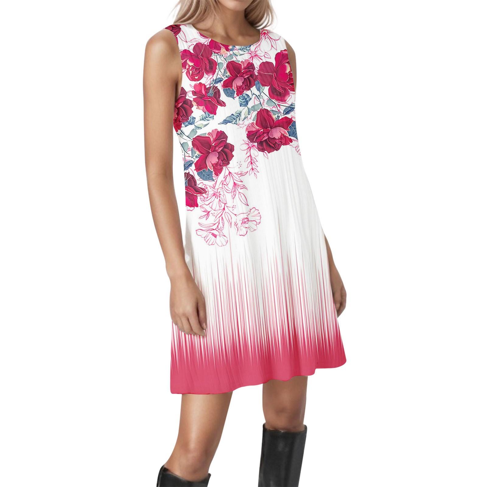 

Женские винтажные цветочные повседневные платья без рукавов с круглым вырезом и текстурой XL красный