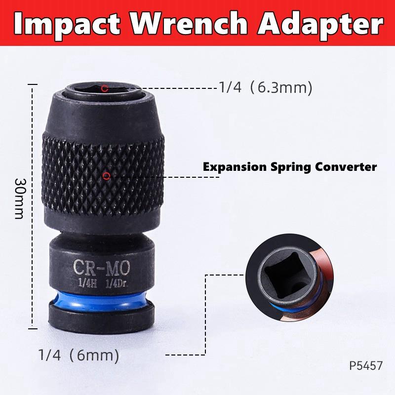 Quick Release 1/2-Inch Square Drive to 1/4-Inch Impact Hex Socket Adapter Converter Chuck Adaptor for Impact and Ratchet Wrench