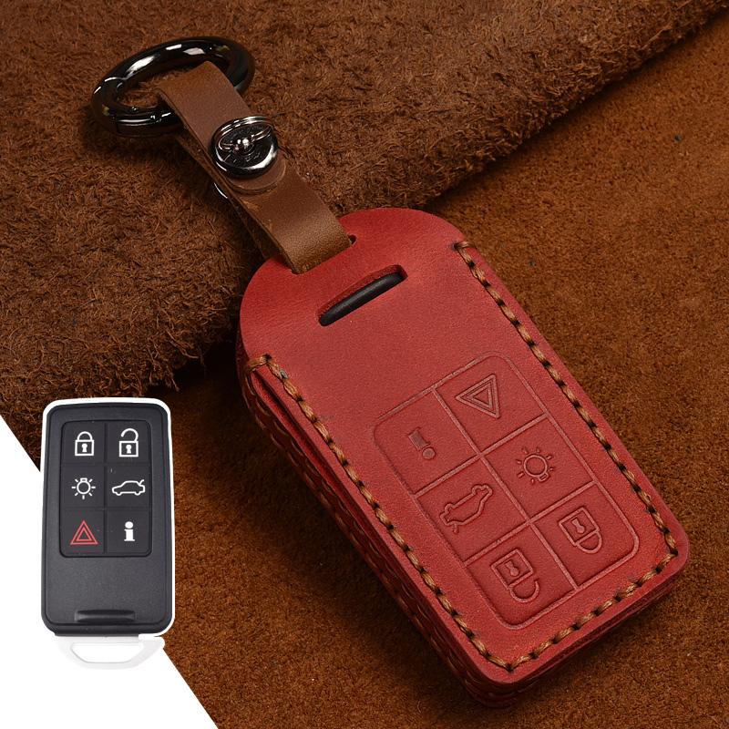 Genuine Leather Car Key Case Key Cover For Volvo S60 S80 V60 XC60 XC70 S60L V40 XC90 Car Keychain Remote Control Case 5 Buttons