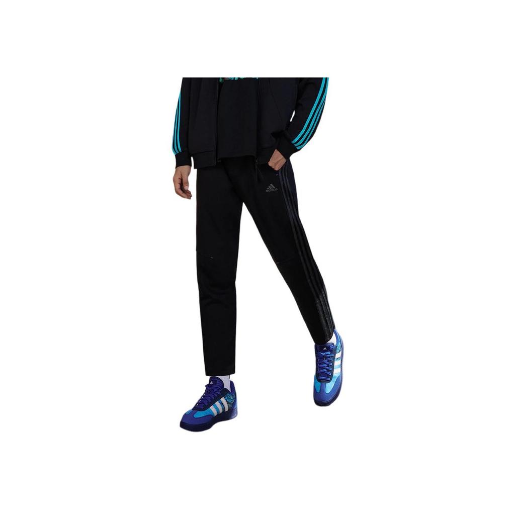 Adidas Zhang Daqian Pants Three Stripe Color Block Straight Leg Knit Sports Pants Men Pants Black JF0796