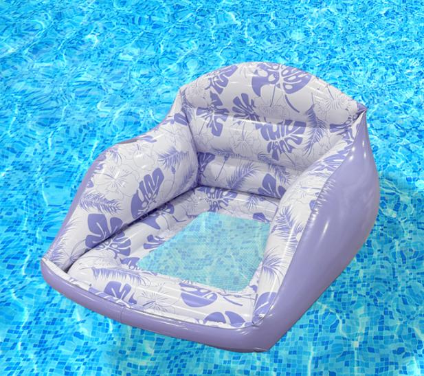 Print Inflatable Pool Chair with Mesh and Cup Holder, Thickened Pool Float Sofa for Swimming Pool, Beach, Summer Outdoor Use, Includes Foot