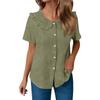 Women Summer Short Sleeve Shirt Dress Style Blouse Ruffle Collar Button Front Closure Casual Loose Fit Textured Top