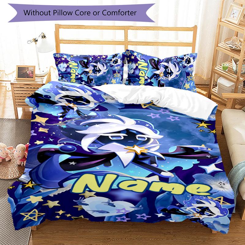 3pcs Custom Name Cookie Run Kingdom Bedding Set Duvet Cover Closure Includes 1 Duvet Cover & 2 Pillowcases for All Seasons Bedroom Decor