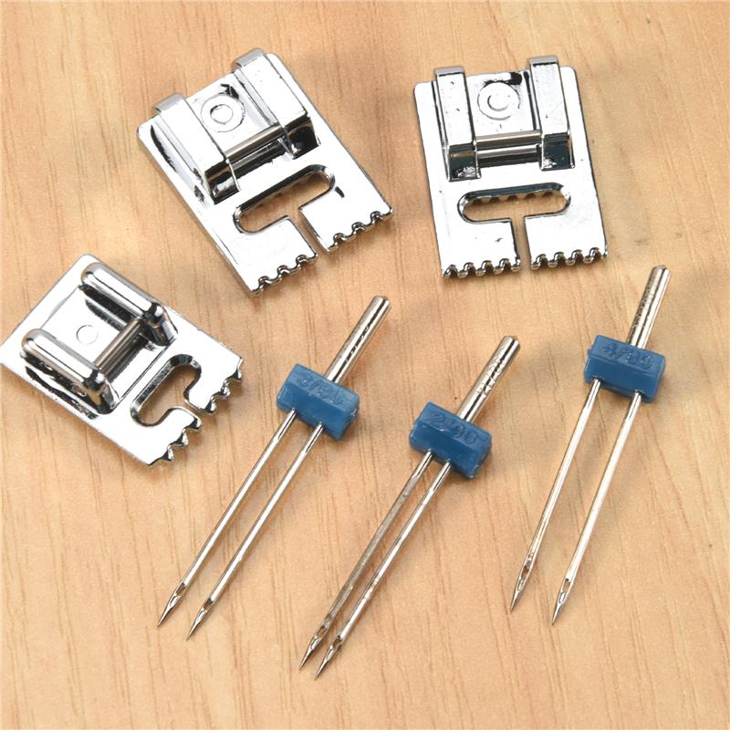 2025 Trend 3 Stück Doppelzwillingsnadeln (3 Größen gemischt 2.0/90 3.0/90 4.0/90) Mit 3 Stück Rillen-Biesenfuß Nähmaschine