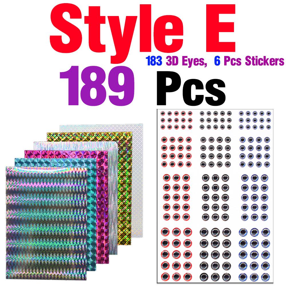 5Pcs/6Pcs Holographic Adhesive Film Sticker Flash Tape with 183Pcs 3D Fishing Lure Eyes Repair Kit DIY Making Fly Tying Fishing