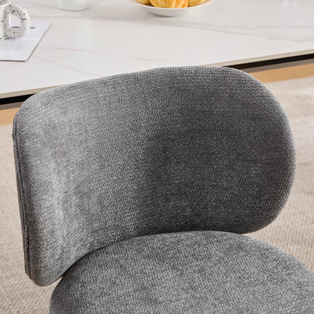 Contemporary Chenille Dining Chairs, Cozy Curved Back Support with Soft Upholstery, Bronze Metal Legs,Set of 2 ,Gray color