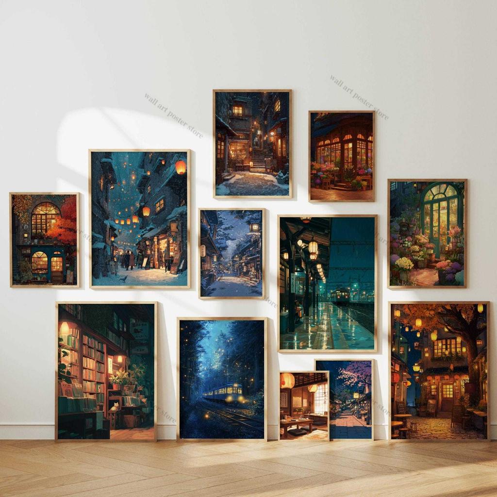 Inspired Japanese Night Street Prints Anime Wall Art Decor Canvas Poster Prints Home Bedroom Living Room Decoration Git Posters