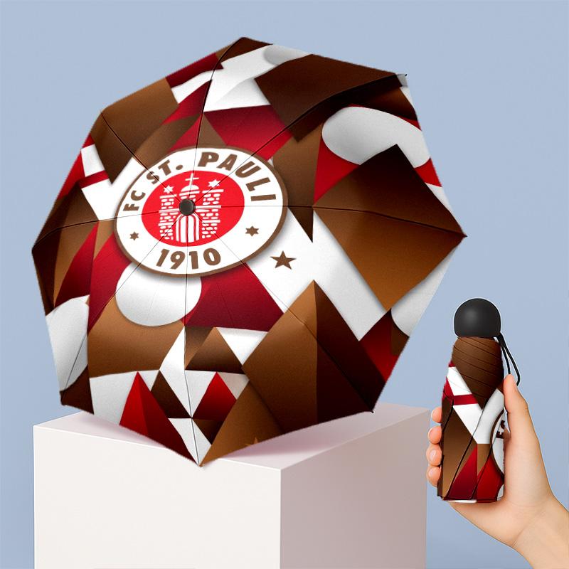 FC St. Pauli Football Pattern Printed Mini 5 Folds 8 Ribs Compact Umbrella Windproof Waterproof Lightweight Portable Folding