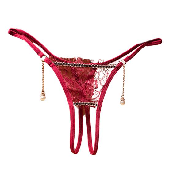 Mulheres sexy virilha aberta transparente renda g-string tanga roupa íntima de pérola falsa