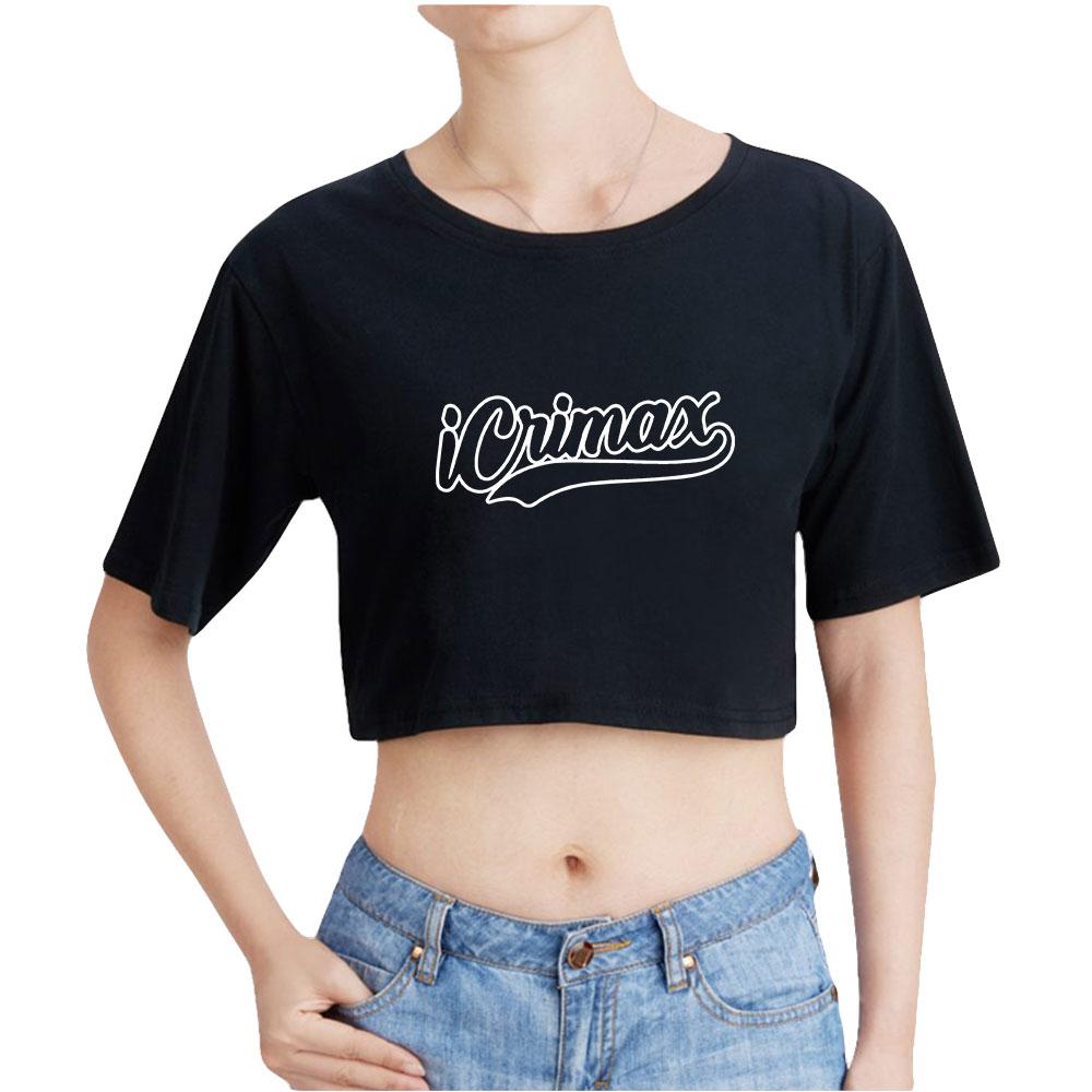 Summer Fashion Women's Sexy Icrimax Letter Print Short Sleeve Crop Top Funny Tee Shirts Hipster O-neck Cool Tops