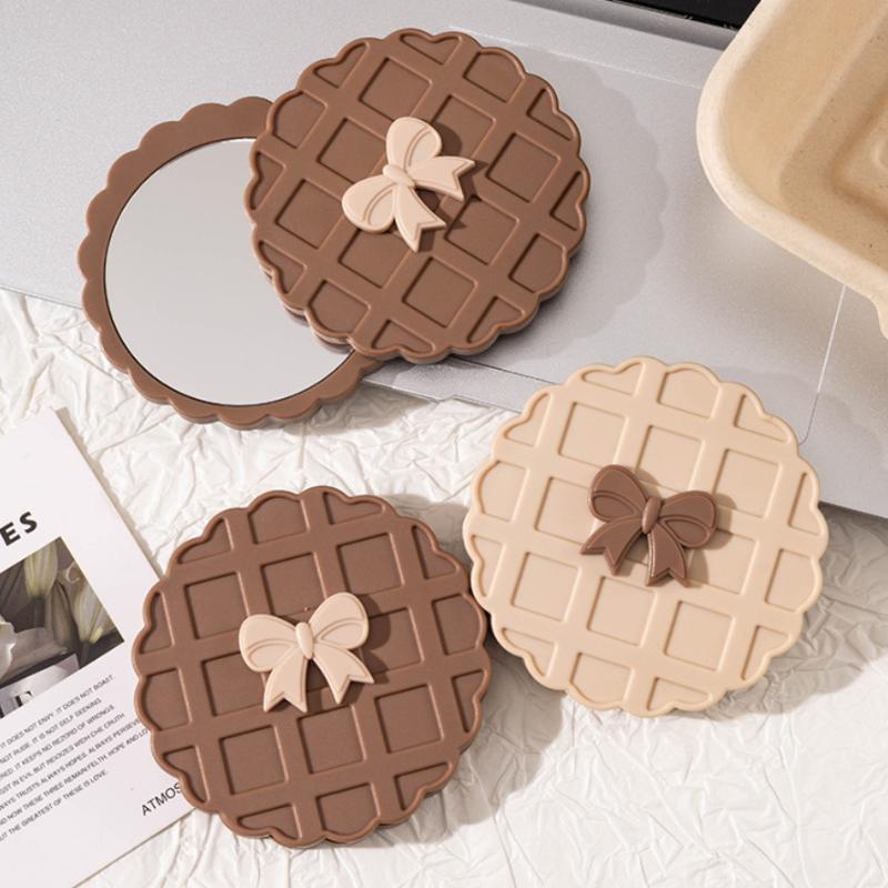 1PCS Waffle Shape Slide Double-Sided Makeup Mirror Portable Compact Pocket Hand Personalized Beauty Cosmetic Party Favor Mirror