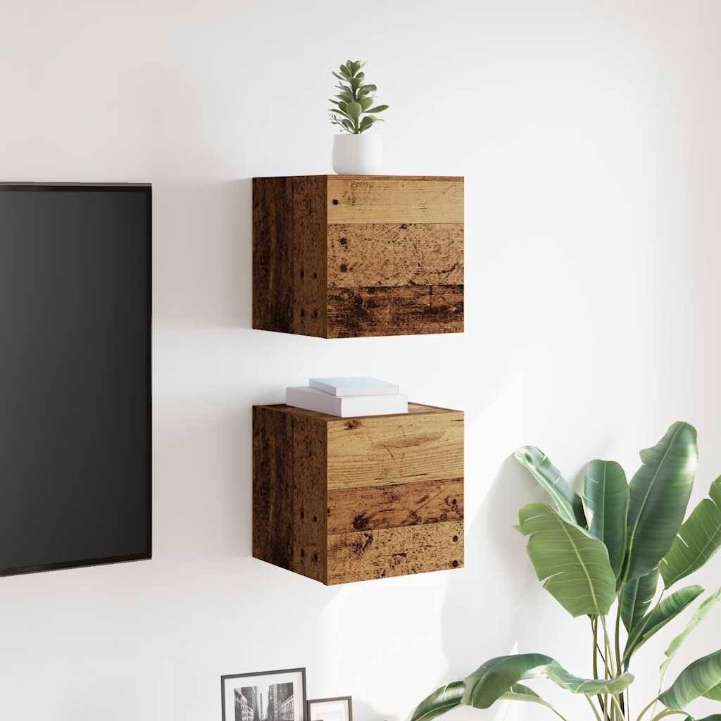 Wall Mounted TV Cabinets Set of 2 Rustic Wood Look 30.5 x 30 x 30 cm