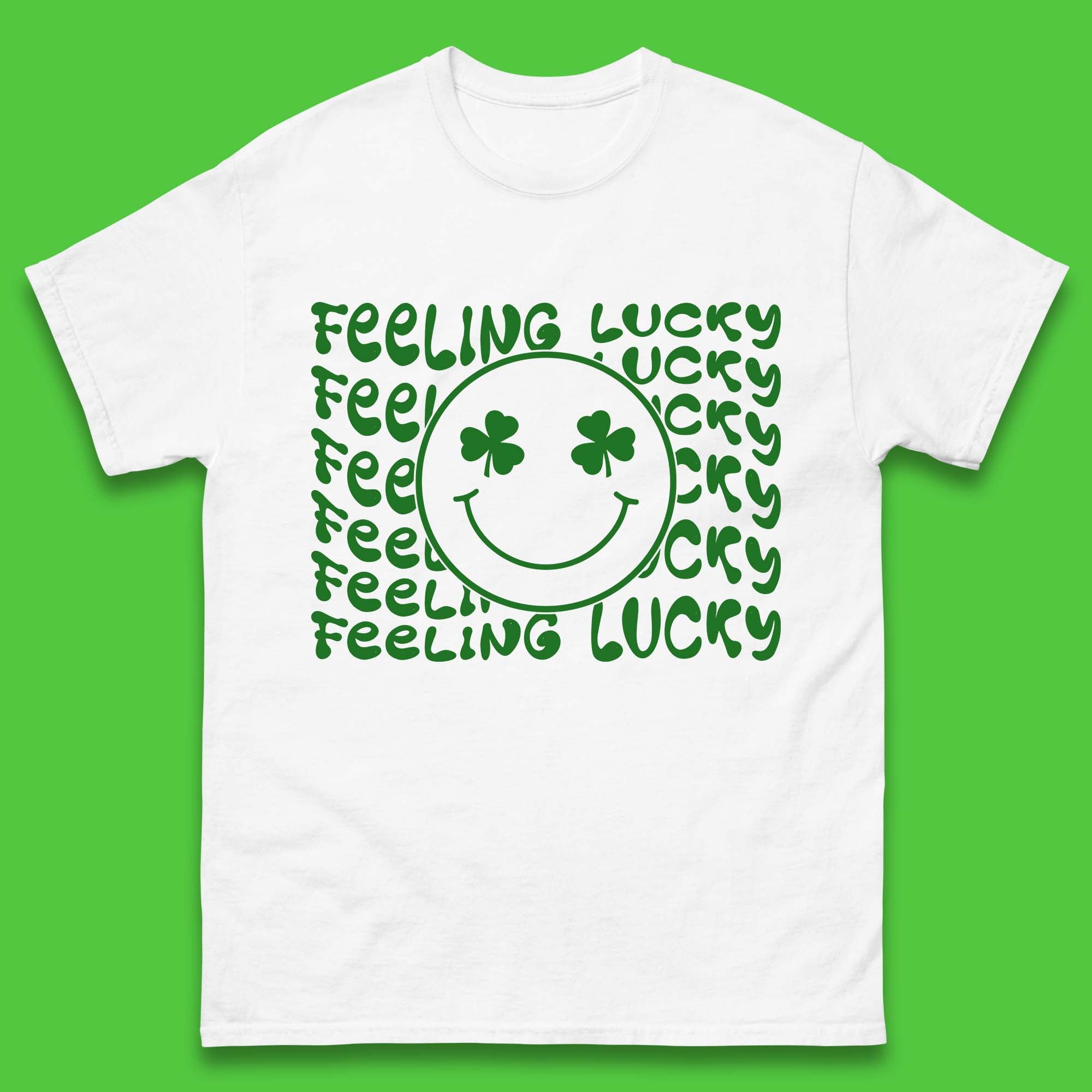 Feeling Lucky Smiley Shamrock Mens T-Shirt Womens Tops Tees M