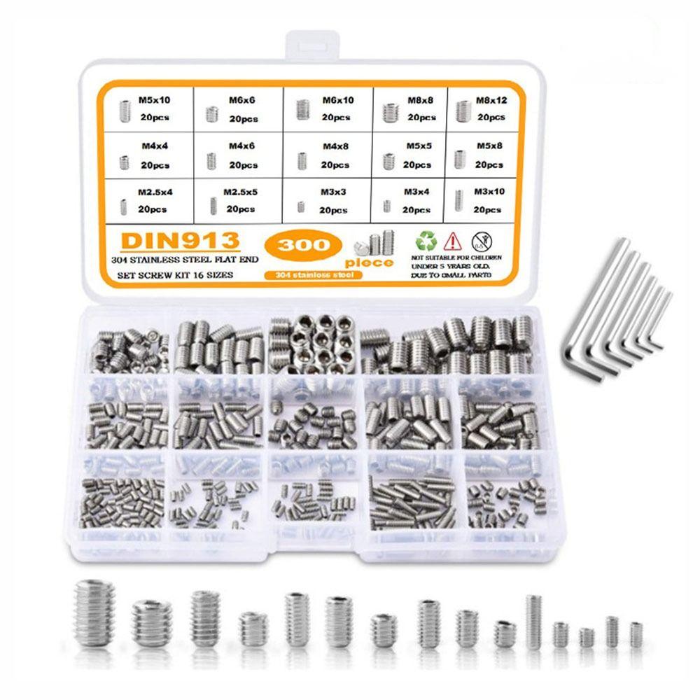 

300pcs Handy Socket Grub Screw M2.5/M3/M4/M5/M6/M8 Hex Socket Set Screws Grub Screw Repair Projects 300 pcs