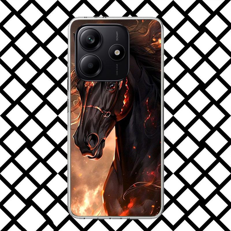 Coque de téléphone Animal Cheval Noir pour Xiaomi Redmi Note 15 14 14S 13 12 12S 11 Pro Plus 11E 11T 11S 10S 5G Coque Souple Fundas Redmi N