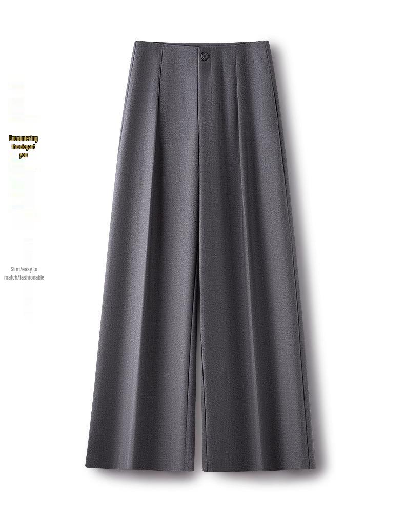Spring 2025 Women's High-Waisted Grey Wide-Leg Trousers: Relaxed Fit, Loose Straight-Leg Casual Suit Pants