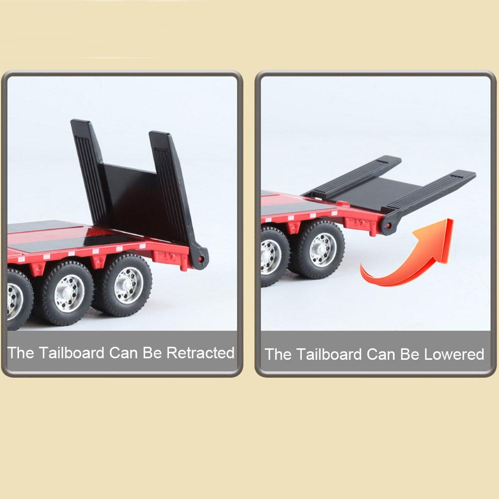 1:48 Flatbed Trailer Excavator Model Toy Car Sound Light Movable Joint Inertial Sliding Engineering Vehicles Boys Hobby Turcks