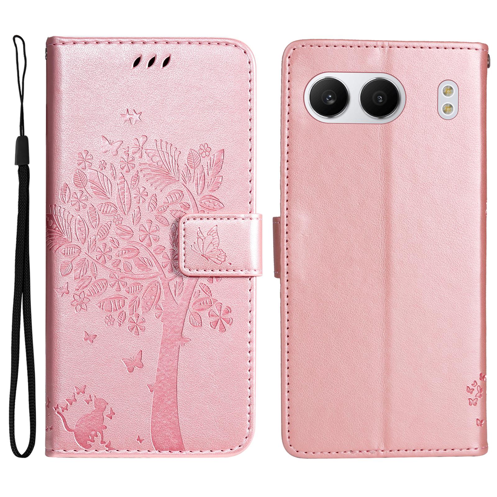 

For OnePlus Nord 4 Phone Case with Stand Cat Tree Pattern Leather Wallet Mobile Cover Rose Gold