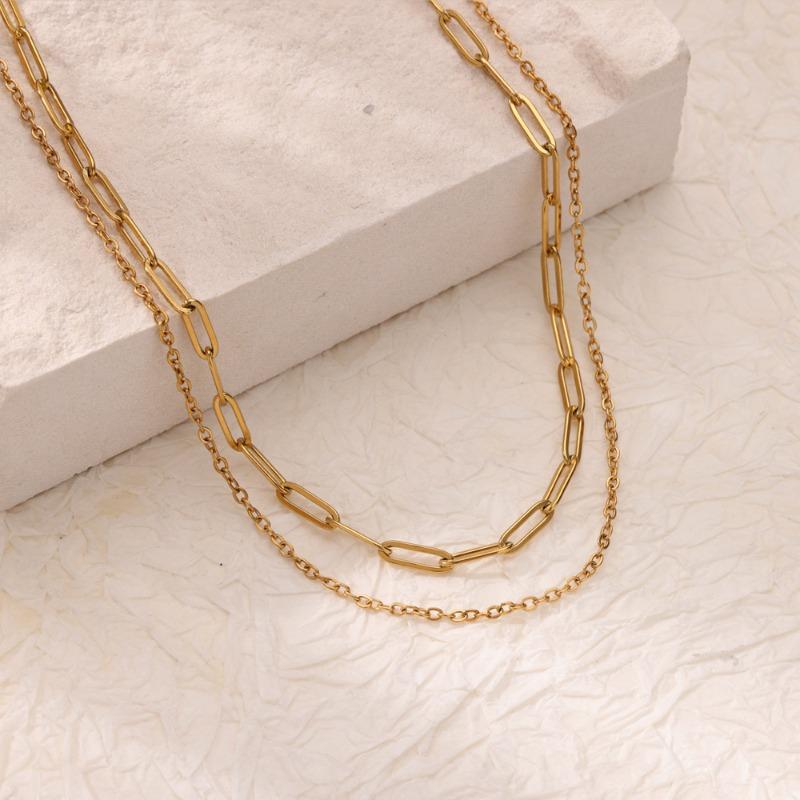 Multi-layer Stacked Chain Stainless Steel Gold-plated Double-layer Necklace Women's Fashion Niche Color-preserving Thin Chain O-chain New