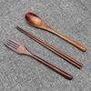 Phoebe Wood Spoon, Fork, and Chopsticks Set - Portable, Wrapped, and In Stock for Household Use