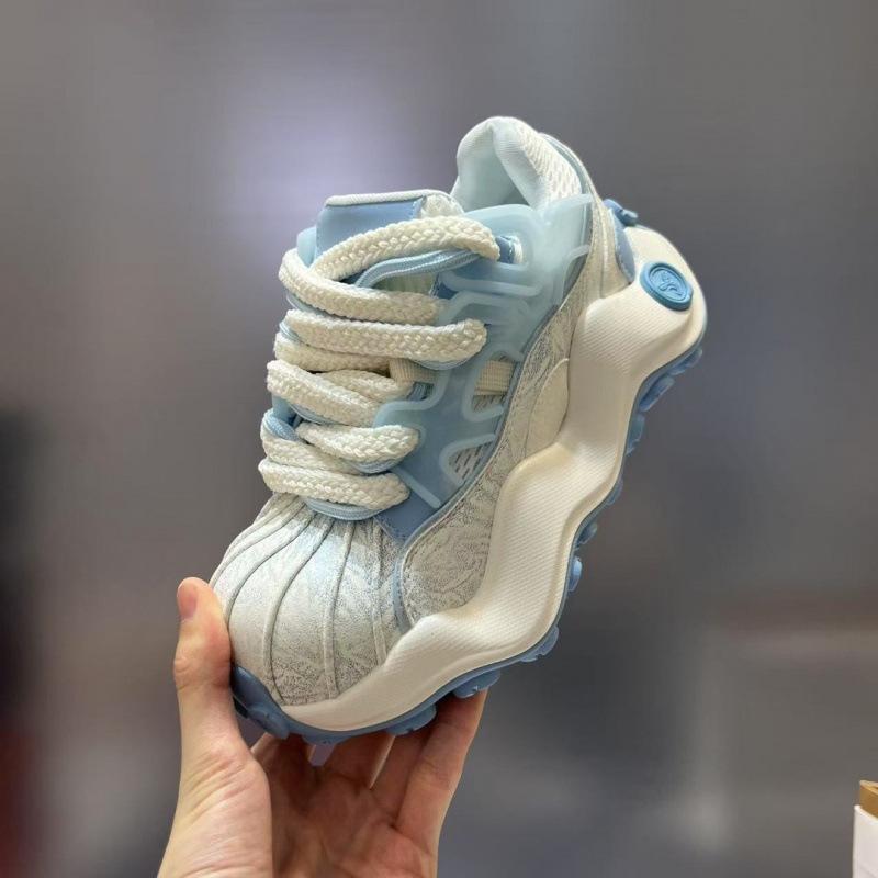 

2025 summer new high-heeled platform shoes solid color multi-material splicing youth leisure breathable height comfortable wear-resistant 35 синий