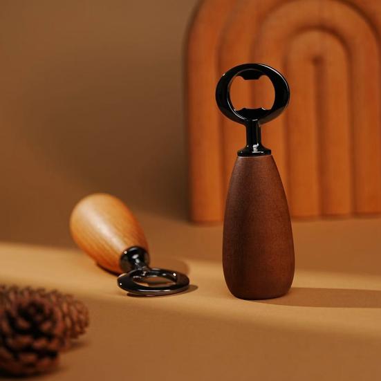 Wooden Handle Bottle Opener Metal Beer Bottle Opener Portable Can Opener for Beer Soda Cider Kitchen Bar Picnic